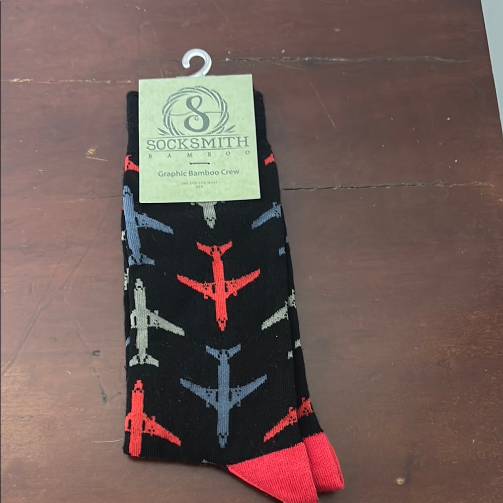 Bamboo Crew Socks - Black, Red, and Gray